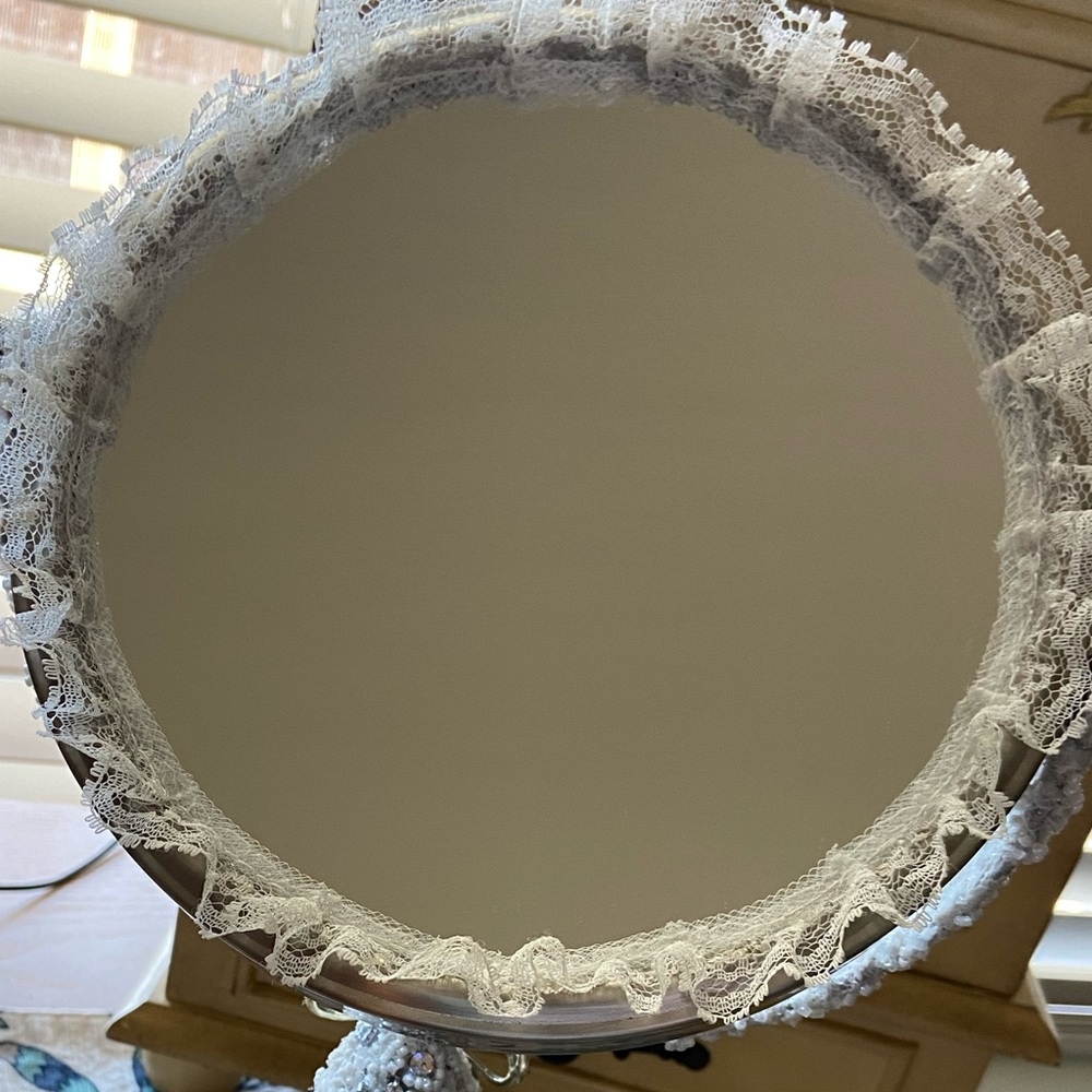 Beautifully Embellished Standing Tabletop Antique Mirror - Picture 5 of 14